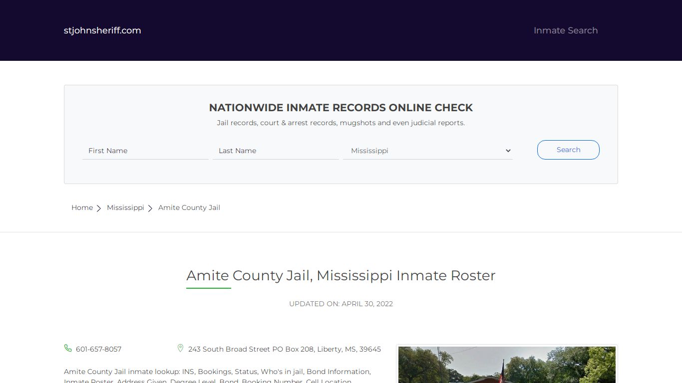 Amite County Jail, Mississippi Inmate Roster