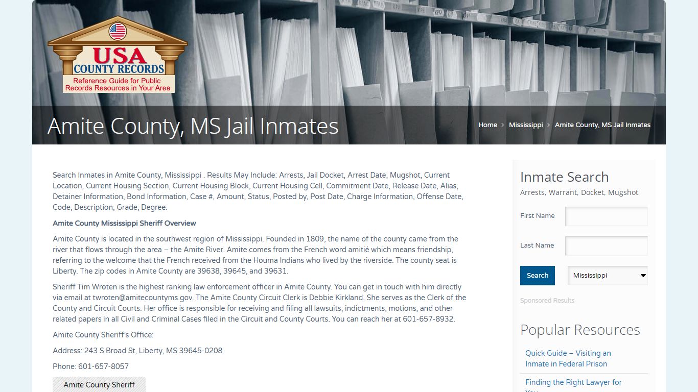 Amite County, MS Jail Inmates | Name Search